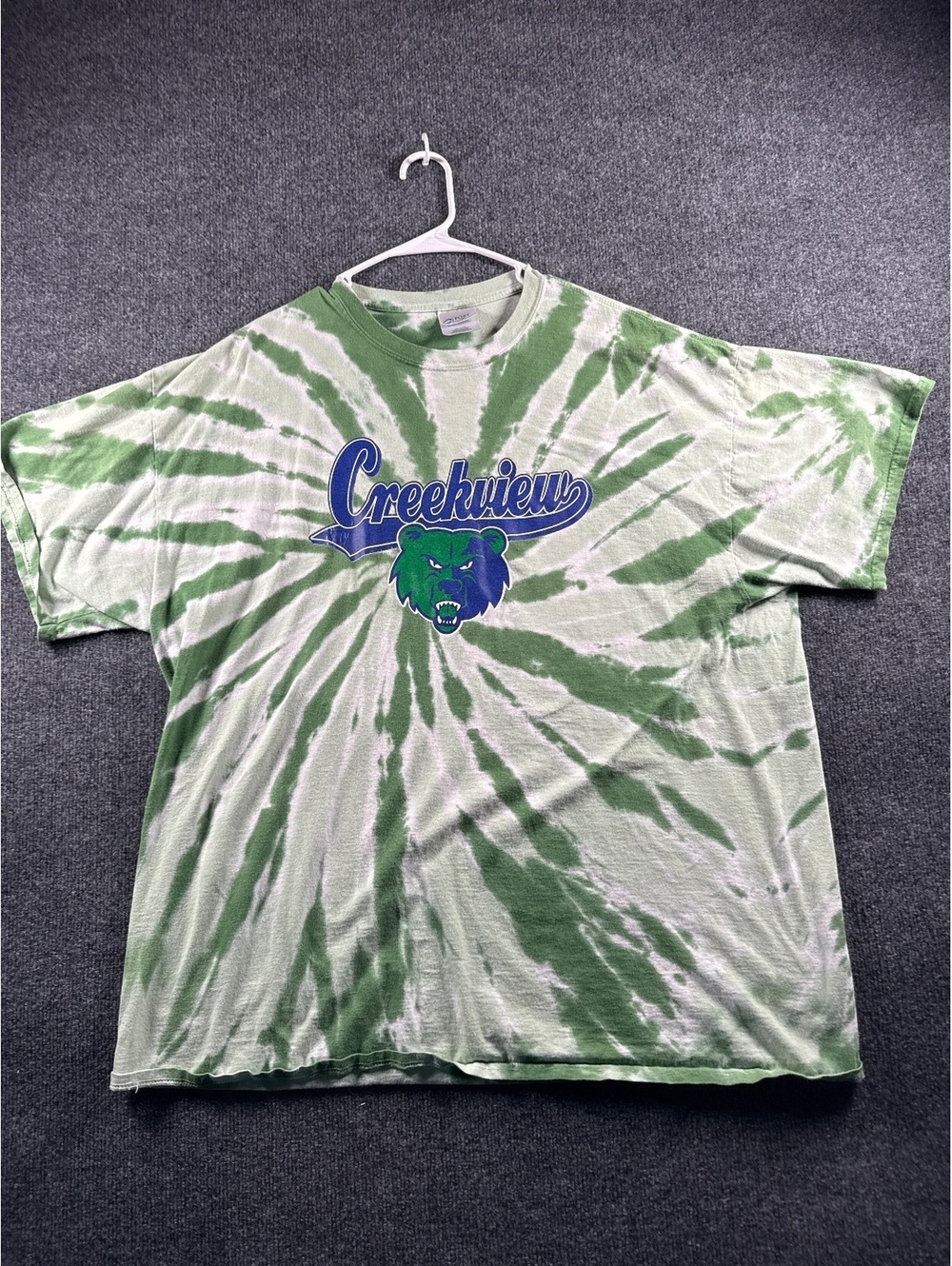 Creekview Grizzlies T-Shirt Adult 2XL Green White Tie Dye School Spirit Tee